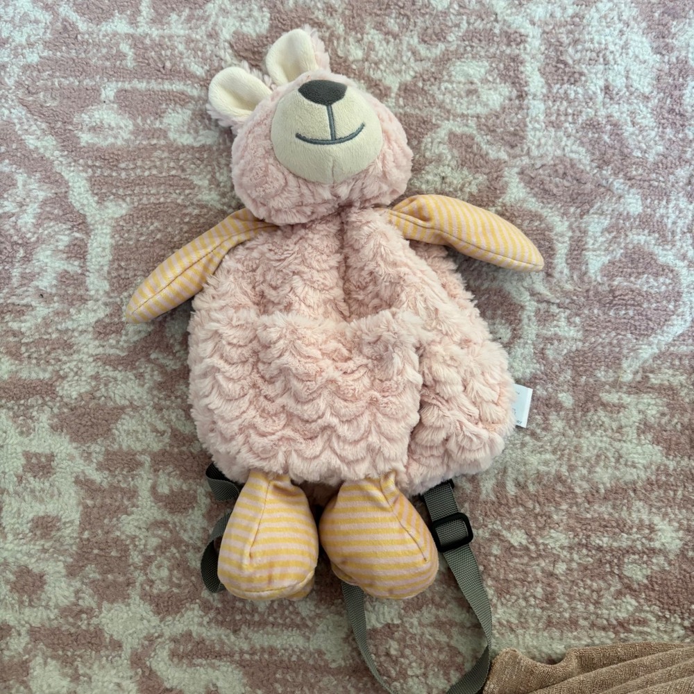 Nat & Jules‎ Pink Plush Bunny Toddler Backpack Striped Ears Adjustable Straps